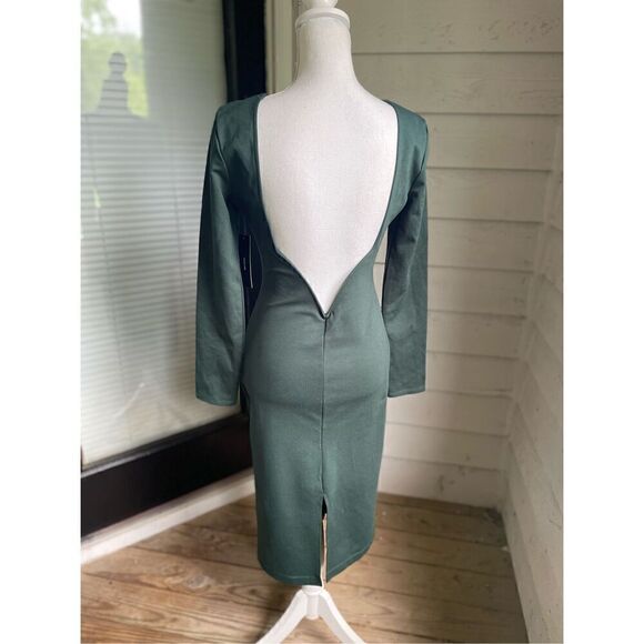 NWT Lulus Olive Green Open Back Long Sleeve Round Neck Dress Size L Party Knee L - Picture 15 of 16